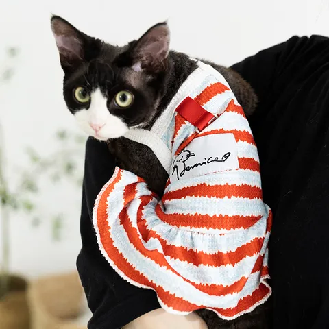 Süße Gestreifte Haustier Weste Kleid Mit D-Ring Leichte Atmungsaktive Katzenkleidung Für Sphynx Kleine Hunde Sommer Outdoor