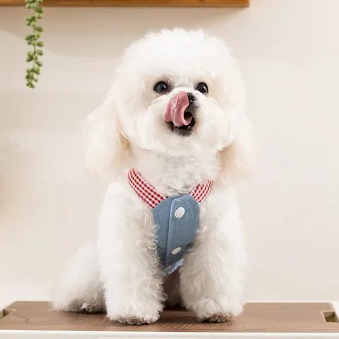 Fashion Pet Dog Denim Overall Dress Cartoon Bear Plaid Harness Dress Summer Cat Puppy Clothes Sweet Skirt With Traction Buckle