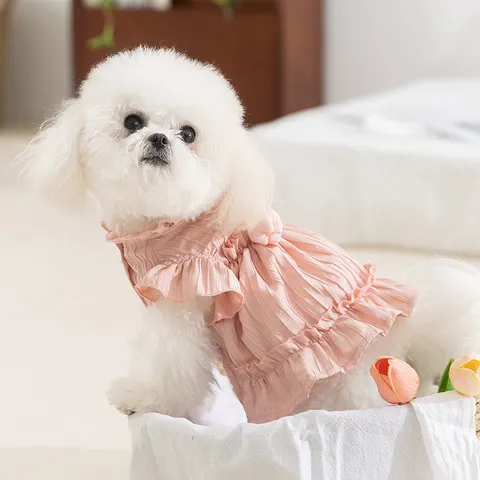 Tulip Pleated Princess Dog Dress Summer Breathable Thin Pet Clothing For Small Medium Dogs Bichon Puppy Princess Dress