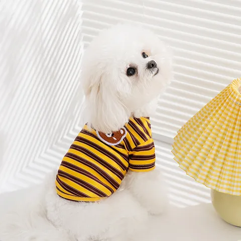 Maglietta a Righe per Animali Domestici in Poliestere Caldo Orso Cartone Animato Abbigliamento per Cani di Piccola Taglia Media Gatti Autunno Inverno Top