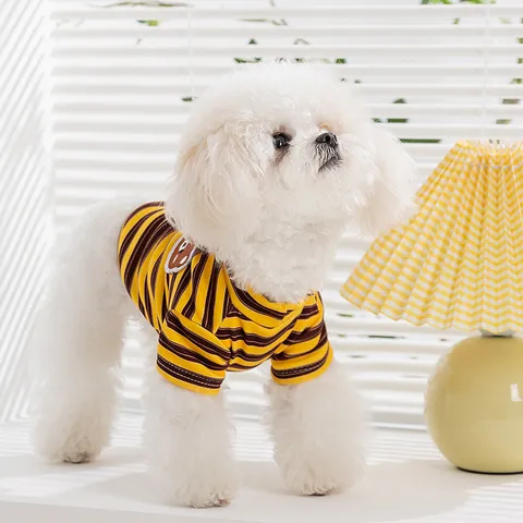 Maglietta a Righe per Animali Domestici in Poliestere Caldo Orso Cartone Animato Abbigliamento per Cani di Piccola Taglia Media Gatti Autunno Inverno Top
