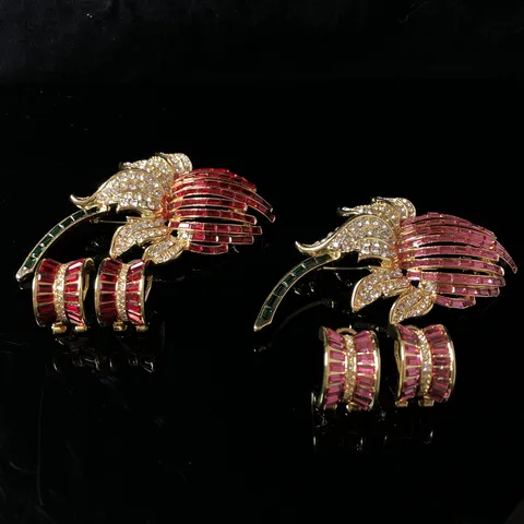 Vintage Ramo Broche Y Pendientes Conjunto Chapado En Oro Colorido Strass Floral Joyería Conjunto Para Mujeres Fiesta