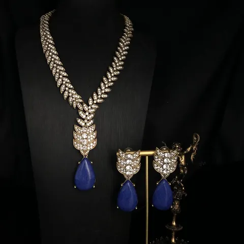 Vintage Cobre Strass Gota de Agua Colgante Collar Pendientes Set Retro Lapislázuli Turquesa Moda Joyería Regalo Para Mujeres