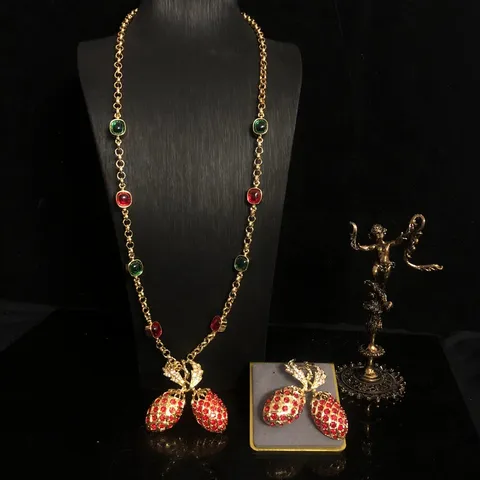 Luxe Legering Kristal Strass Ananas Hanger Halsketting En Broche Set Elegante Vintage Trui Ketting Sieraden