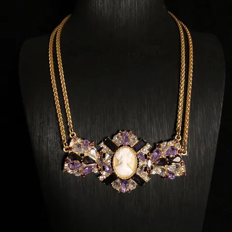 Estilo Corte Vintage Aleación Strass Camafeo Collar Pulsera Pendientes Conjunto Exagerado Lujo Mujer Joyería