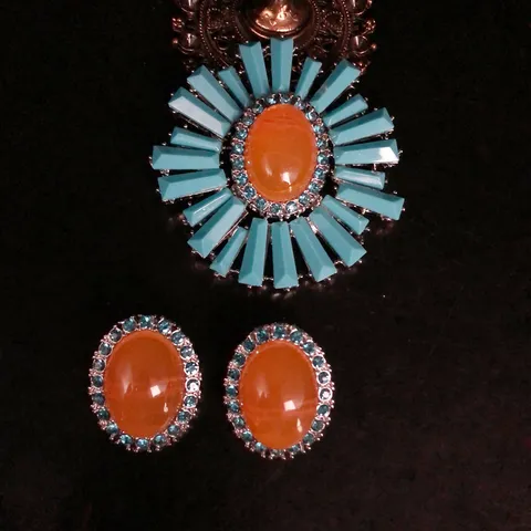 Vintage Azul Largo Taladro Naranja Broche Y Pendiente Conjunto Aleación Diamante De Imitación Floral Moda Joyería Regalo Para Mujeres
