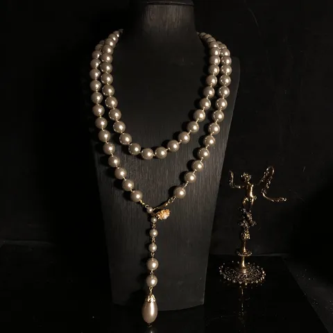 Westlich Vintage Grau Künstliche Perle Lange Halskette Pullover Kette Barock Perle Ohrring Modisch Schmuck