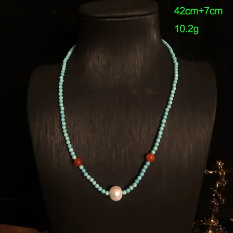 Vintage Boho Hecho a Mano Abalorios Suéter Cadena Turquesa Ágata Perla Artificial Aleación Collar en Capas Mujeres Joyería