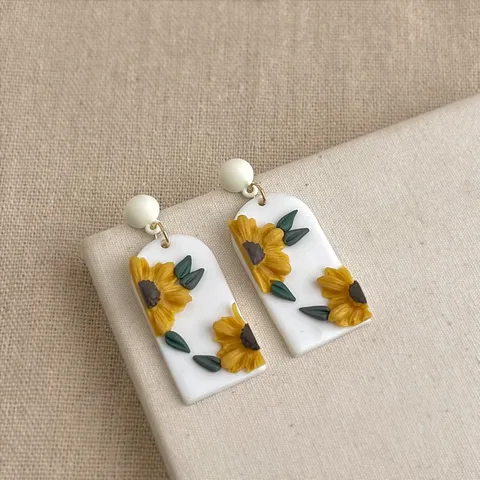 Sommer Handgefertigte Polymer-Ton Blumen Ohrhänger Süße Florale Bogen Ohrringe Für Damen Romantischer Ästhetischer Schmuck