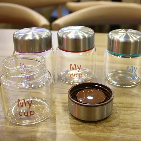 Mini Glass Water Cup Portable Cute Student Small Tea Cup With Metal Lid High Borosilicate Glass Drinkware