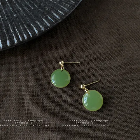 Mint Green Round Geometric Stud Earrings French Style Copper Enamel Earrings For Women Minimalist Small Jewelry Accessory