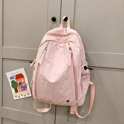 Sac à Dos en Nylon Imperméable Décontracté Léger Sac d'École pour Femmes Multi-Poches Voyage Grand Format