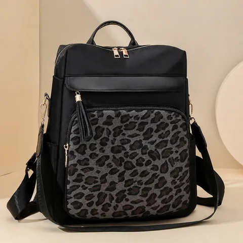 Γυναικείο Σακίδιο Πλάτης από Nailon με Leopard Patchwork Μόδα Casual Ταξίδι Μεγάλη χωρητικότητα Αδιάβροχο Σχολική Τσάντα Daypack