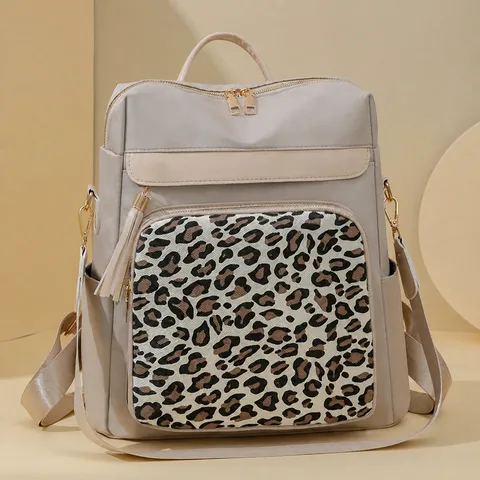 Γυναικείο Σακίδιο Πλάτης από Nailon με Leopard Patchwork Μόδα Casual Ταξίδι Μεγάλη χωρητικότητα Αδιάβροχο Σχολική Τσάντα Daypack