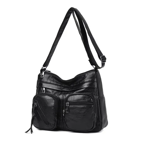 Sac Bandoulière Vintage Mode pour Femmes en Cuir PU Imperméable Multi-Poches Sac à Épaule Décontracté