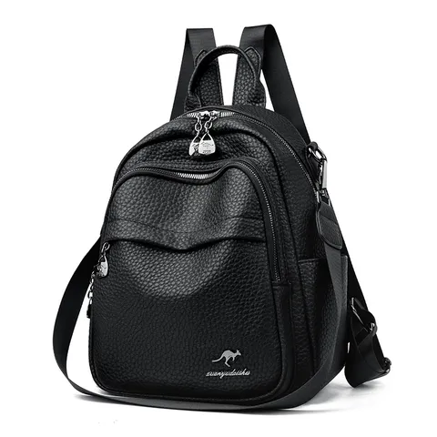 Sac à Dos Casual en Cuir PU pour Femmes Poches Multiples Grande Capacité Voyage École Sac de Livre Imperméable Mode