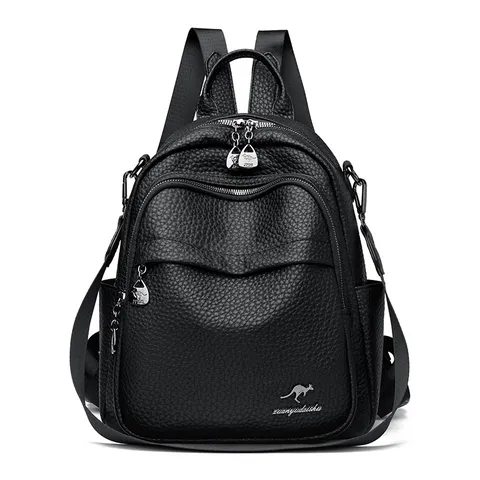 Sac à Dos Casual en Cuir PU pour Femmes Poches Multiples Grande Capacité Voyage École Sac de Livre Imperméable Mode