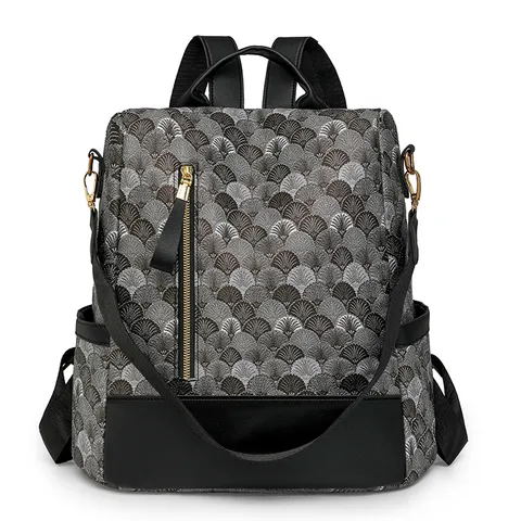 Sac à Dos Décontracté en Cuir PU pour Femmes Nouveau Style Chinois Motif Écaille de Poisson Voyage Antivol