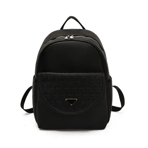Sac à Dos en Cuir PU Mode Femme Grande Capacité Couleur Unie Sac de Voyage Casual Sac d'École Avec Poche Avant