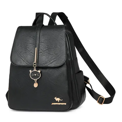 Sac à Dos Casual en Cuir PU pour Femmes Rétro Voyage Cartable Grande Capacité Sac d'École avec Coutures et Fermoir à Verrou