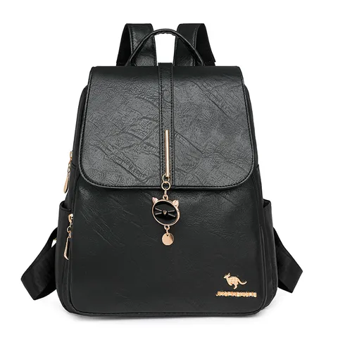 Sac à Dos Casual en Cuir PU pour Femmes Rétro Voyage Cartable Grande Capacité Sac d'École avec Coutures et Fermoir à Verrou