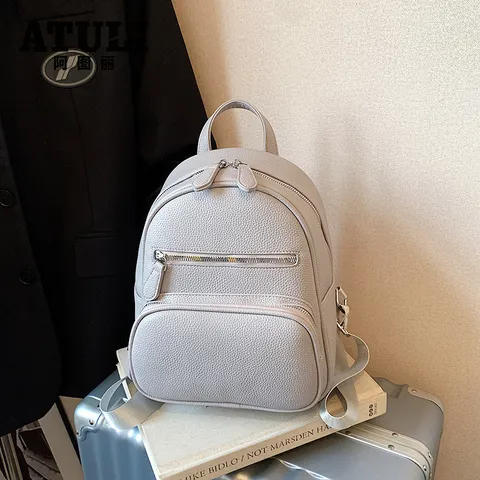 Femmes Casual Cuir PU Petit Sac à Dos Grain Litchi Voyage Daypack Multi Poches Sac à Main Quotidien Décontracté