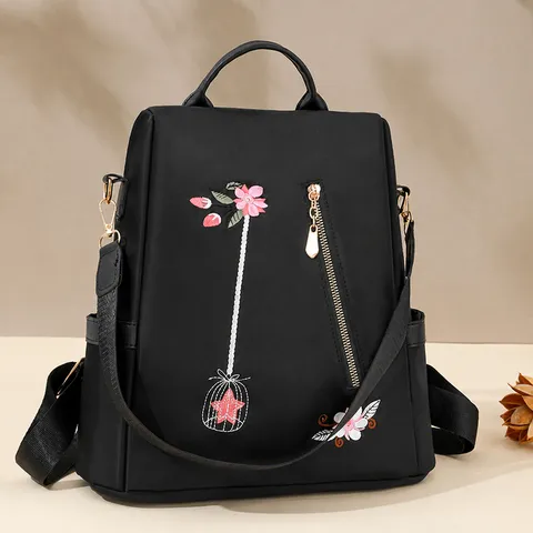 Ethnic Style 3D Embroidery Oxford Cloth Casual Backpack Waterproof Anti-theft Travel Bag For Women Daily Commute