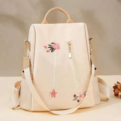 Ethnic Style 3D Embroidery Oxford Cloth Casual Backpack Waterproof Anti-theft Travel Bag For Women Daily Commute