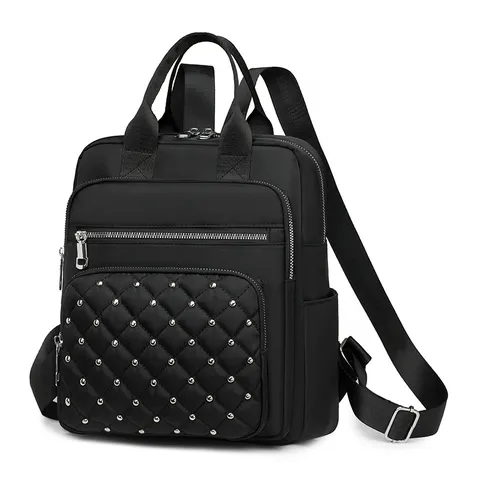 Women Fashion Oxford Cloth Backpack Large Capacity Casual Quilted Rivet School Book Bag Travel Daypack