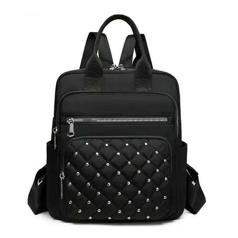 Women Fashion Oxford Cloth Backpack Large Capacity Casual Quilted Rivet School Book Bag Travel Daypack