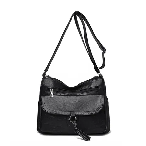 Sac Bandoulière en Cuir PU Souple pour Femmes Sac à Épaule Multi-Poches Décontracté Imperméable Quotidien pour Mères