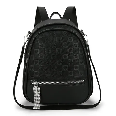 Women Fashion PU Leather Backpack Large Capacity Travel Casual Daypack Geometric Embossed Multi-Pocket School Book Bag