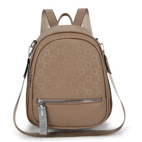 Women Fashion PU Leather Backpack Large Capacity Travel Casual Daypack Geometric Embossed Multi-Pocket School Book Bag