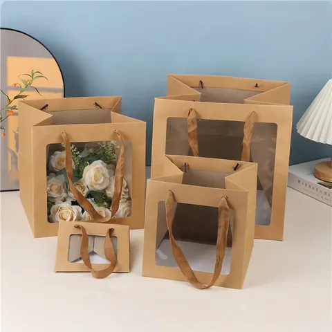 Transparant Venster Vierkante Geschenktas Wit Karton Bloemen Verpakking Handtas Valentijn Huwelijksfeest Gunst Tas