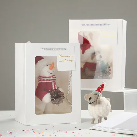 Sac Cadeau En Papier Transparent Fenêtre Sac D'Emballage Portable Avec Poignées Pour Bouquet De Fleurs Fête De Mariage