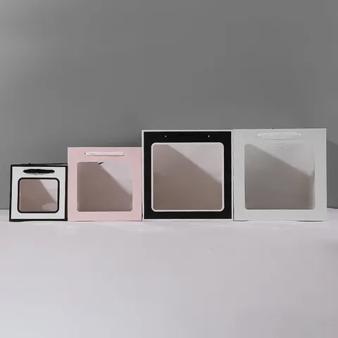 Vierkante Transparante Venster Papier Geschenkzak Bloem Pop Potplant Taart Verpakking Draagtas Feest Bruiloft Geschenkzak