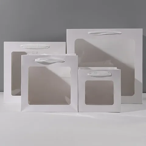 Vierkante Transparante Venster Papier Geschenkzak Bloem Pop Potplant Taart Verpakking Draagtas Feest Bruiloft Geschenkzak