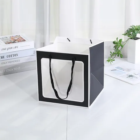 Bolsa de Regalo con Ventana Transparente Bolsa de Papel Cuadrada para Empaquetado de Pastel de Cumpleaños Fiesta de Boda