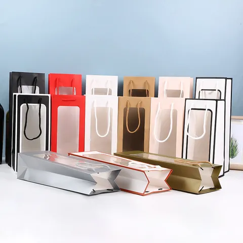 Transparent Window Paper Gift Bag Flower Packaging Tote Bag Party Souvenir Packing Bag