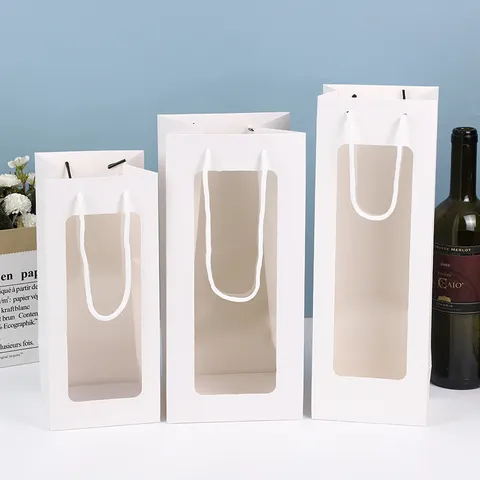 Transparent Window Paper Gift Bag Flower Packaging Tote Bag Party Souvenir Packing Bag
