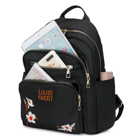 Sac à Dos Décontracté en Tissu Oxford Brodé pour Femmes Imperméable Multifonctionnel Voyage Sac de Jour Mode École Livre
