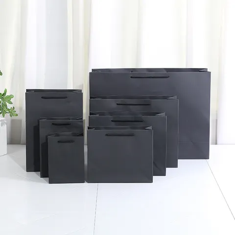 Kraft Paper And Black Cardboard Gift Bags Tote Bags For Retail Shopping Takeout Packaging Holiday Gift Wrapping