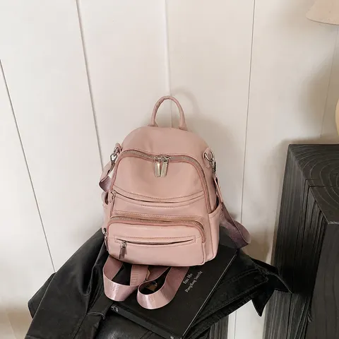 Sac à Dos Décontracté en Cuir PU pour Femmes Mode Couleur Unie Grande Capacité Voyage École Sac avec Poches Multiples