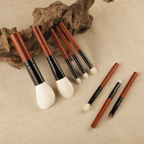 Collezione Professionale di Pennelli da Trucco Setole in Lana Fine Manico in Legno Portatile Strumenti di Bellezza Cosmetica Per Trucco Quotidiano