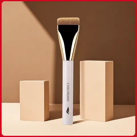 Professional Flat Foundation Brush Synthetic Hair Acrylic Long Handle Liquid Makeup Brush For Flawless Application