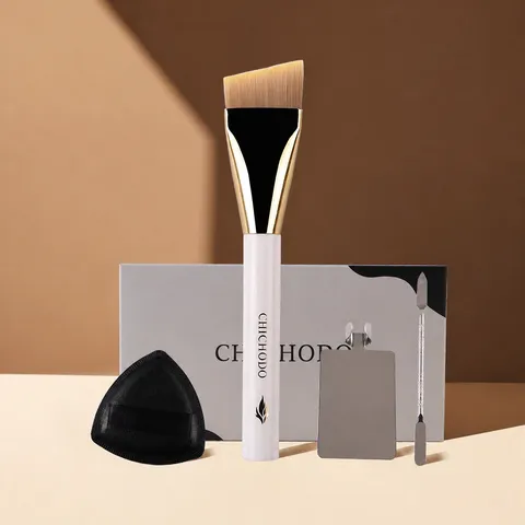 Professional Beveled Foundation Brush Set Synthetic Fiber Makeup Brush With Acrylic Handle For Liquid Cream Makeup