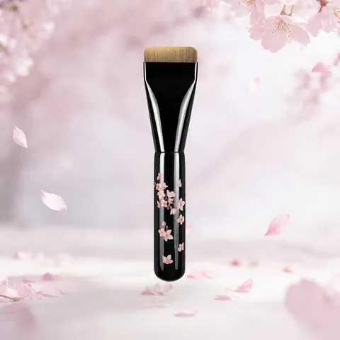 Kirschblüten Flach Foundation Pinsel Synthetikfaser Holzgriff Flüssige Foundation Gesicht Make-up Werkzeug Mit Box