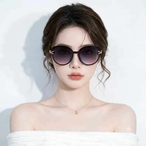 Cat Eye Sunglasses Women Large Frame UV400 Protection Gradient Lens PC Metal Hollow Temple Retro Fashion Eyewear