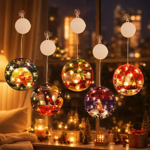 LED Weihnachts Fensterhängelampen Saugnapf Batteriebetrieben Kunststoff Warmweißes Glühen Weihnachtsmann Schneemann Muster Innen Dekor