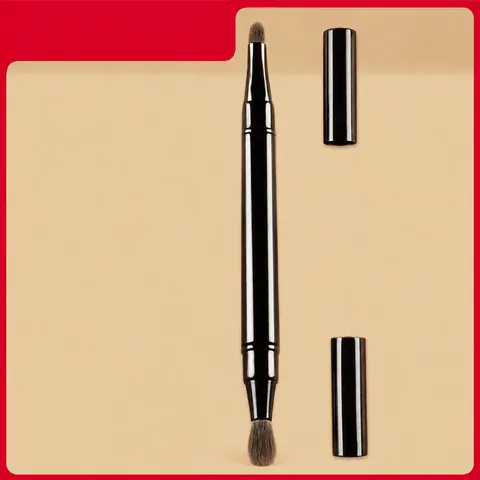 Portable Dual Head Retractable Lip Brush Metallic Shell Synthetic Fiber Makeup Brush With Cap Lip Contouring Tool